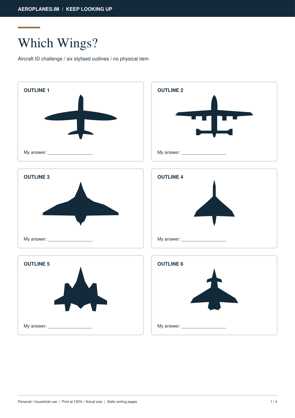 Which Wings? — Printable Aircraft ID Challenge