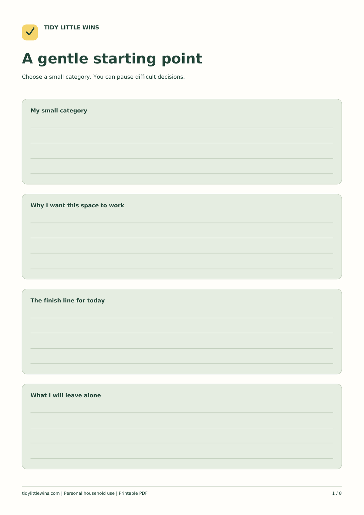 The Gentle Declutter Workbook - 8 Printable Small-Step Planning Pages