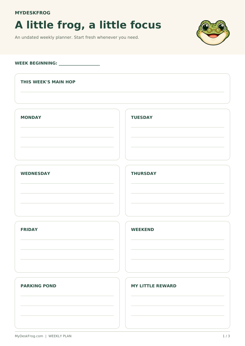 A Little Frog, A Little Focus - MyDeskFrog Weekly Desk Planner