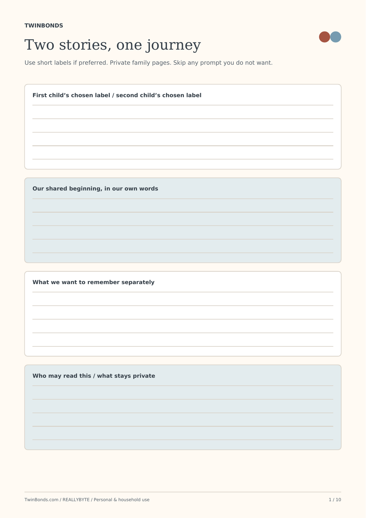 Two Stories, One Journey - TwinBonds Printable Twin Memory Journal