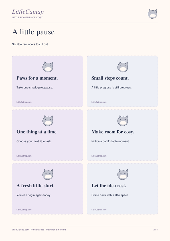 Paws for a Moment - 18 LittleCatnap Printable Reminder Cards