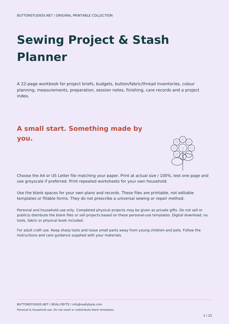 Sewing Project & Stash Planner - Printable A4 & US Letter
