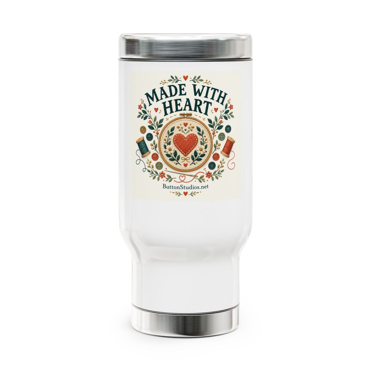 Made With Heart 14oz Stainless Steel Travel Mug with Handle