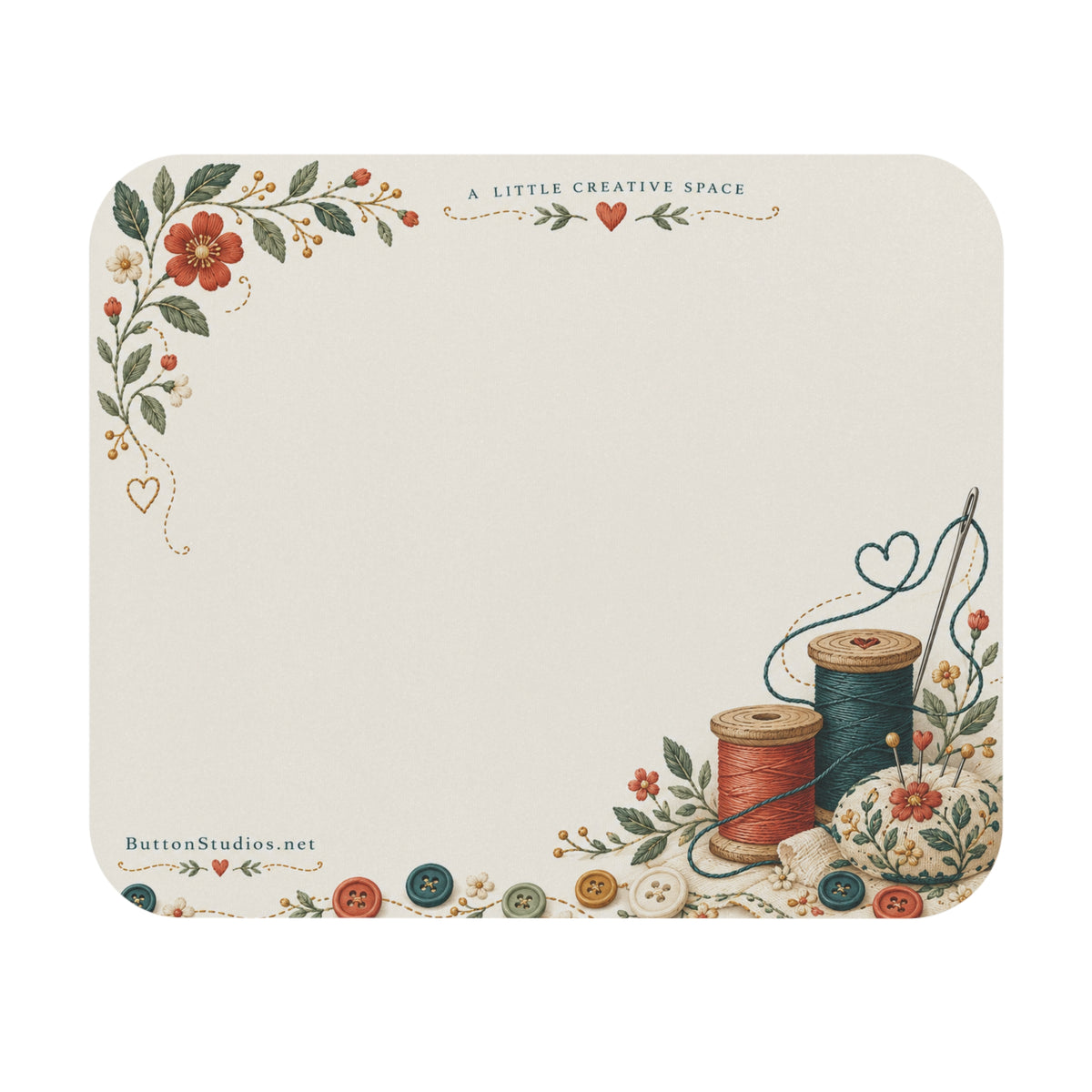 Sewing Desk Mouse Pad — “A Little Creative Space” Floral Sewing Design