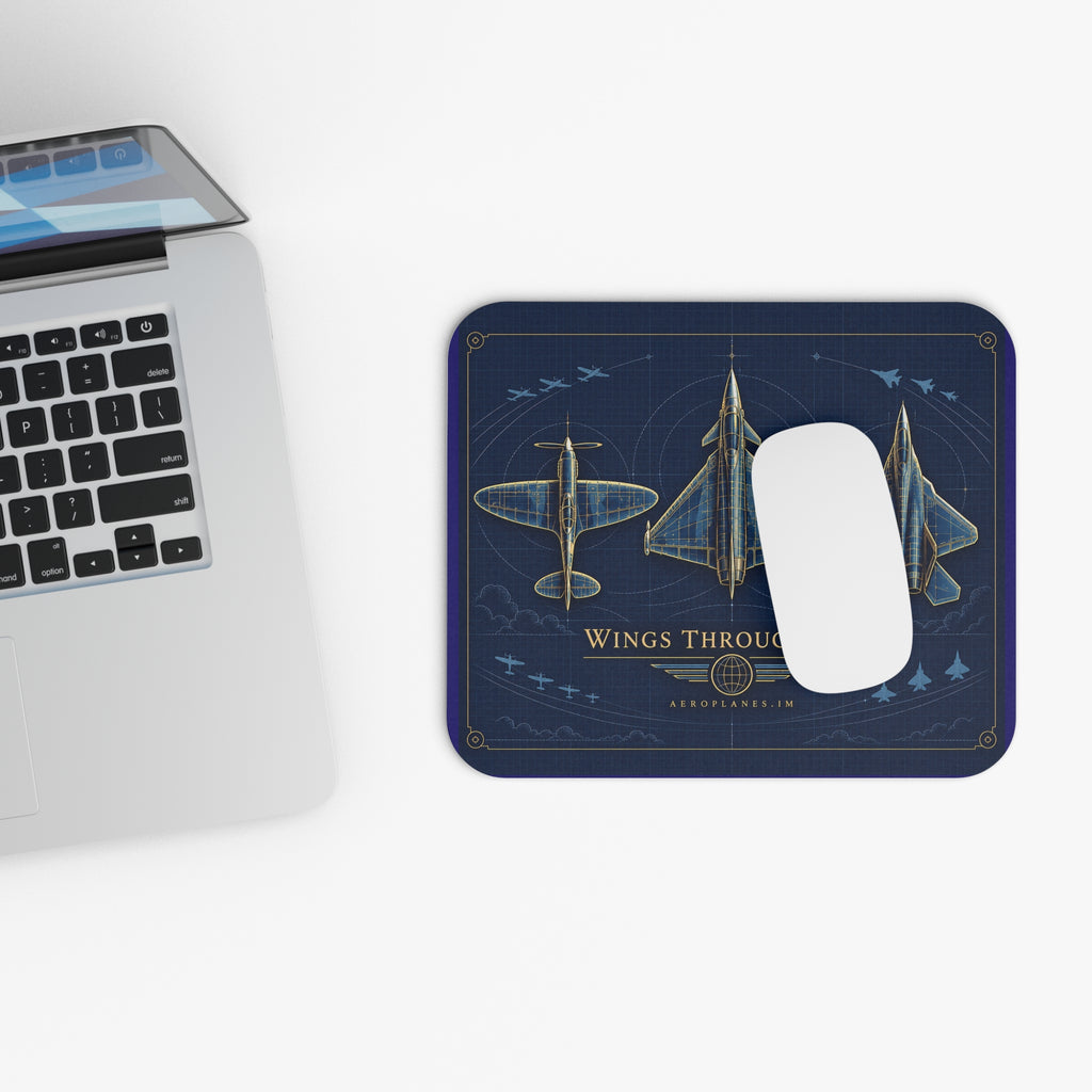 Aviation Mouse Pad — 'Wings Through Time' Blueprint Aircraft Desk Mat