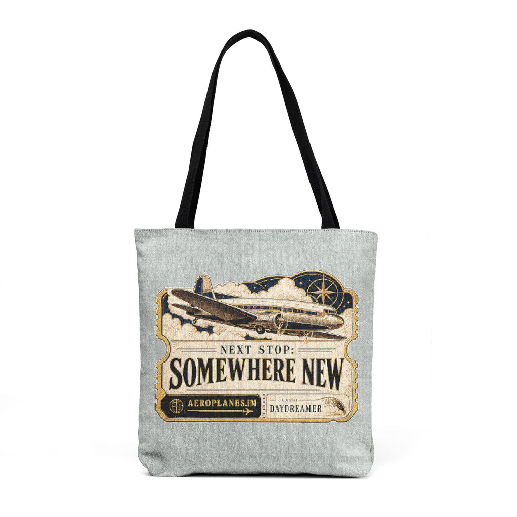 Vintage 1930s Airplane Ticket Woven Tote — Retro Travel Newspaper-Style Market Bag
