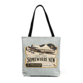 Vintage 1930s Airplane Ticket Woven Tote — Retro Travel Newspaper-Style Market Bag