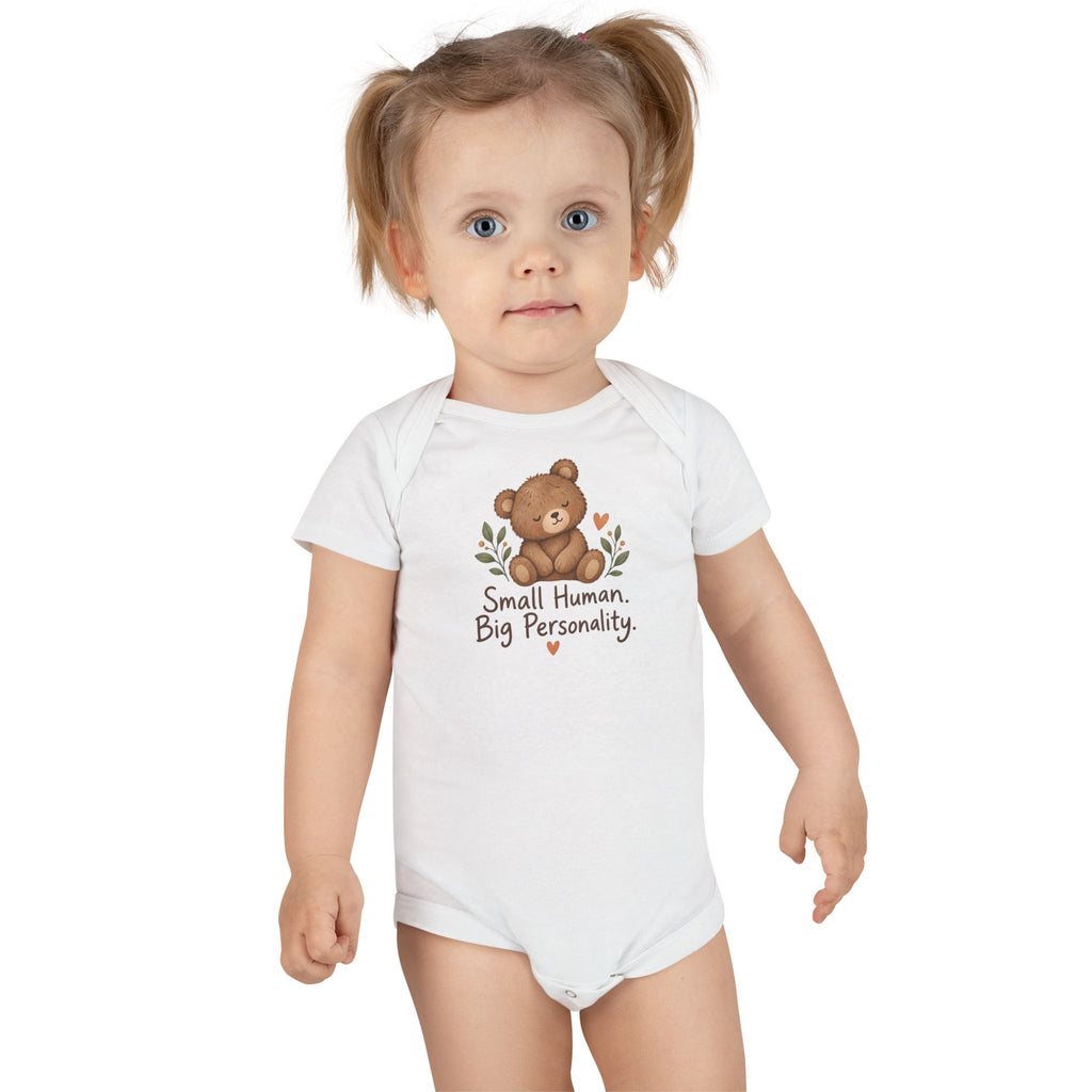 Organic Baby Onesie – 'Small Human. Big Personality.' Bear Bodysuit