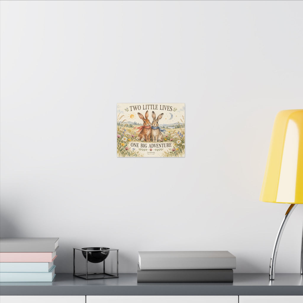 Canvas Wall Art — "Two Little Lives One Big Adventure" Nursery Bunny Print