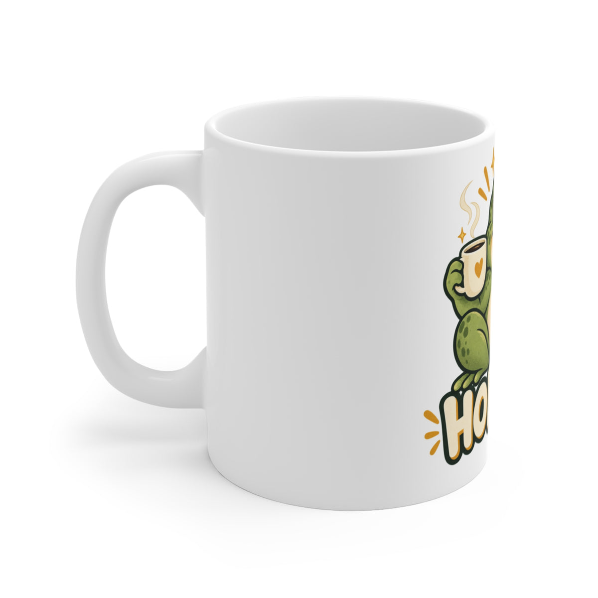 Hop To It Frog Coffee Mug - Cute 11oz Ceramic Tea Cup with Laptop & 'Hop To It' Design