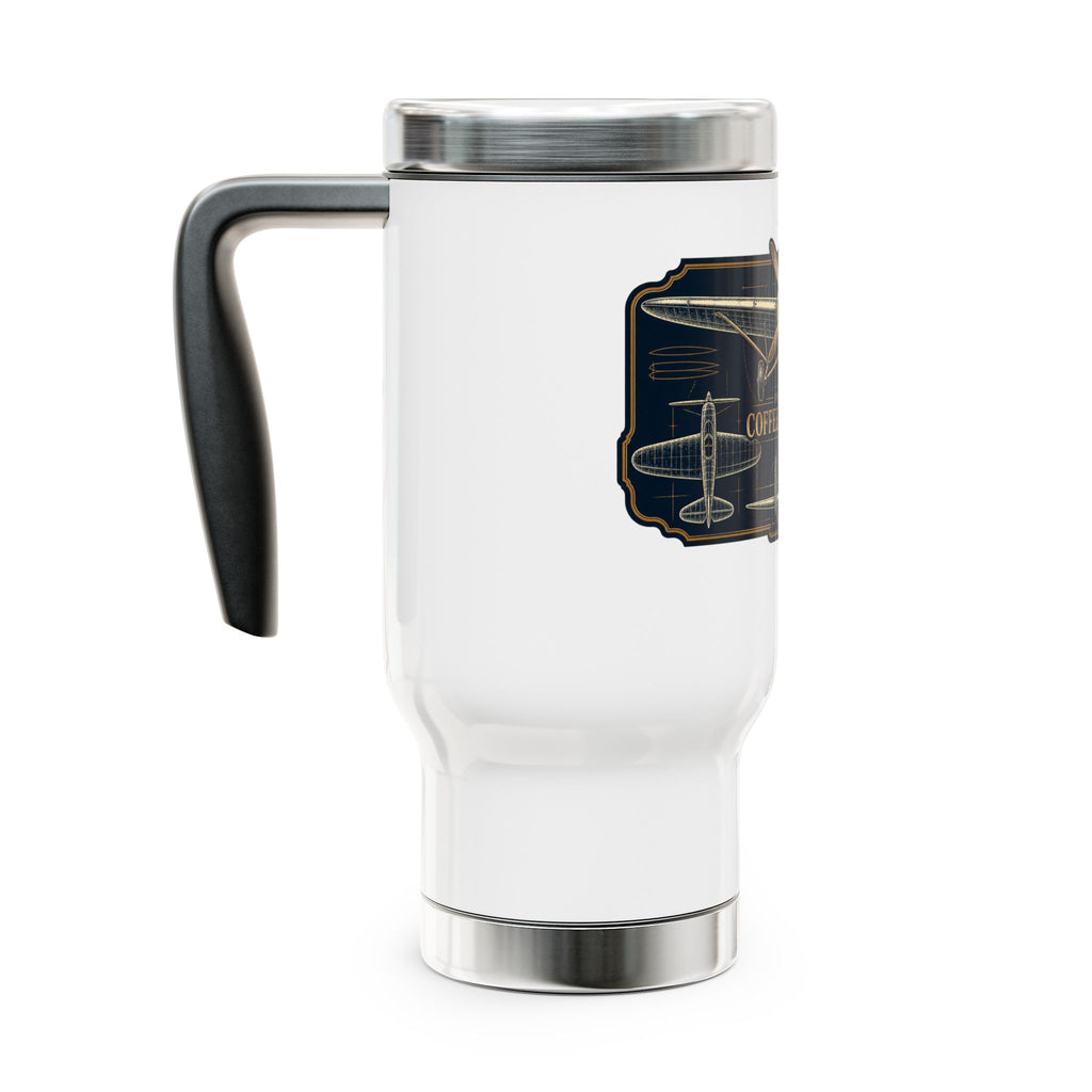 Travel Mug — 'Powered by Coffee & Curiosity' Pilot Aviation Stainless Steel 14oz