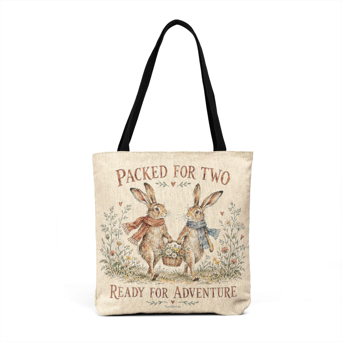 Woven Tote - "Packed for Two" Vintage Cross-Stitch Bunny Picnic Tote Bag