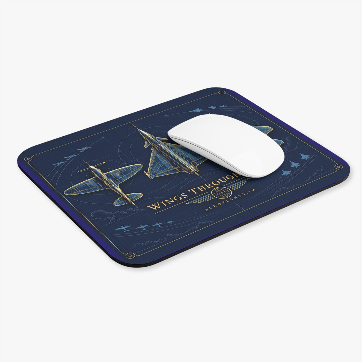 Aviation Mouse Pad — 'Wings Through Time' Blueprint Aircraft Desk Mat