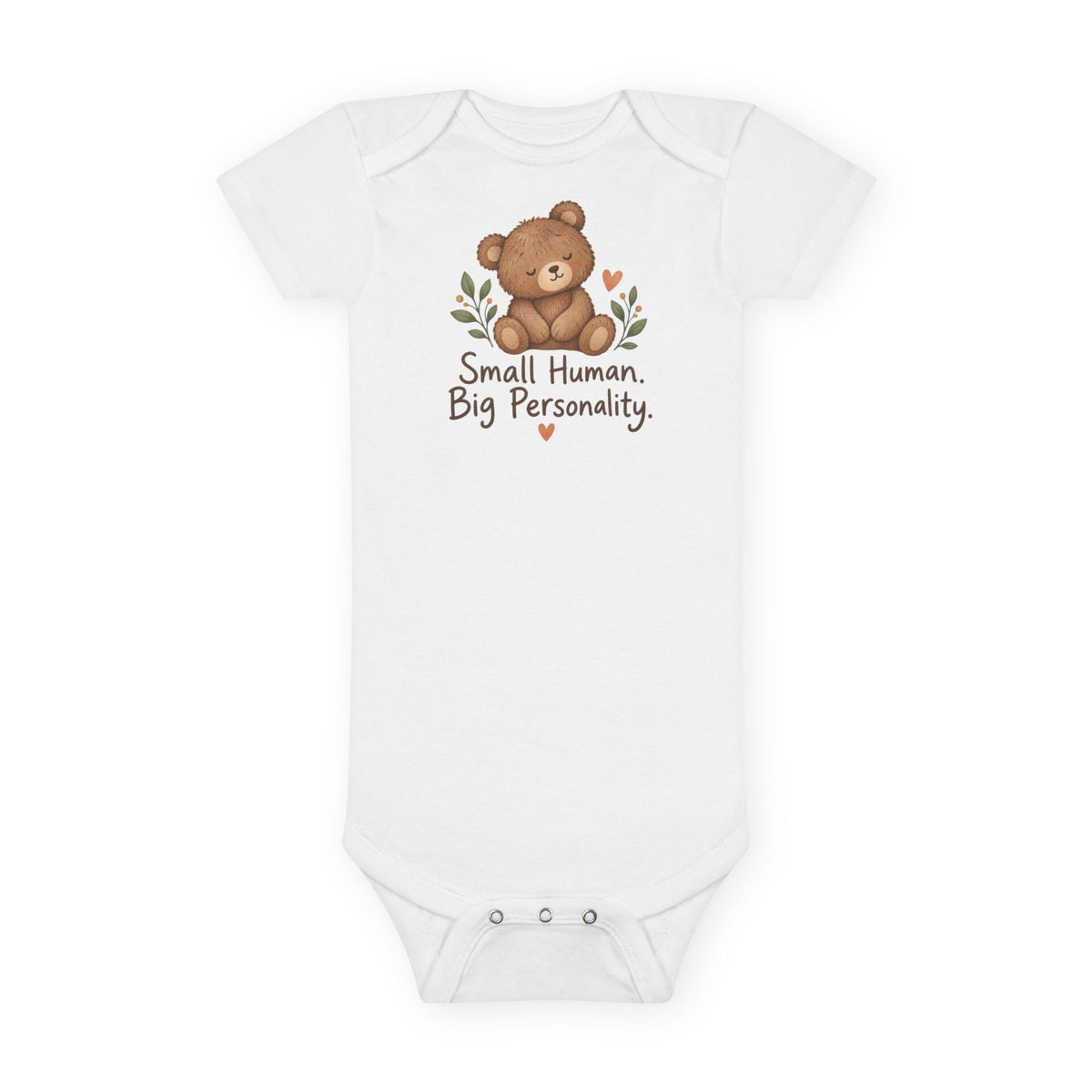 Organic Baby Onesie – 'Small Human. Big Personality.' Bear Bodysuit
