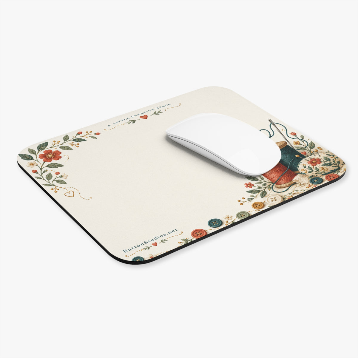 Sewing Desk Mouse Pad — “A Little Creative Space” Floral Sewing Design