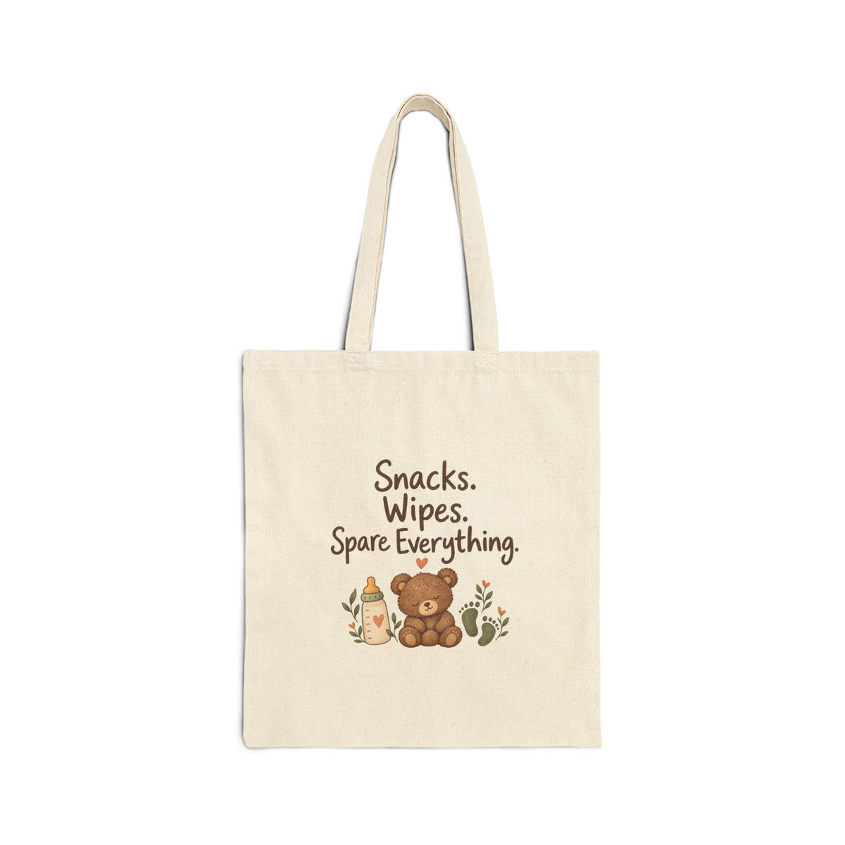 Tote Bag — "Snacks. Wipes. Spare Everything." Cute Bear Mom Essentials Canvas Tote