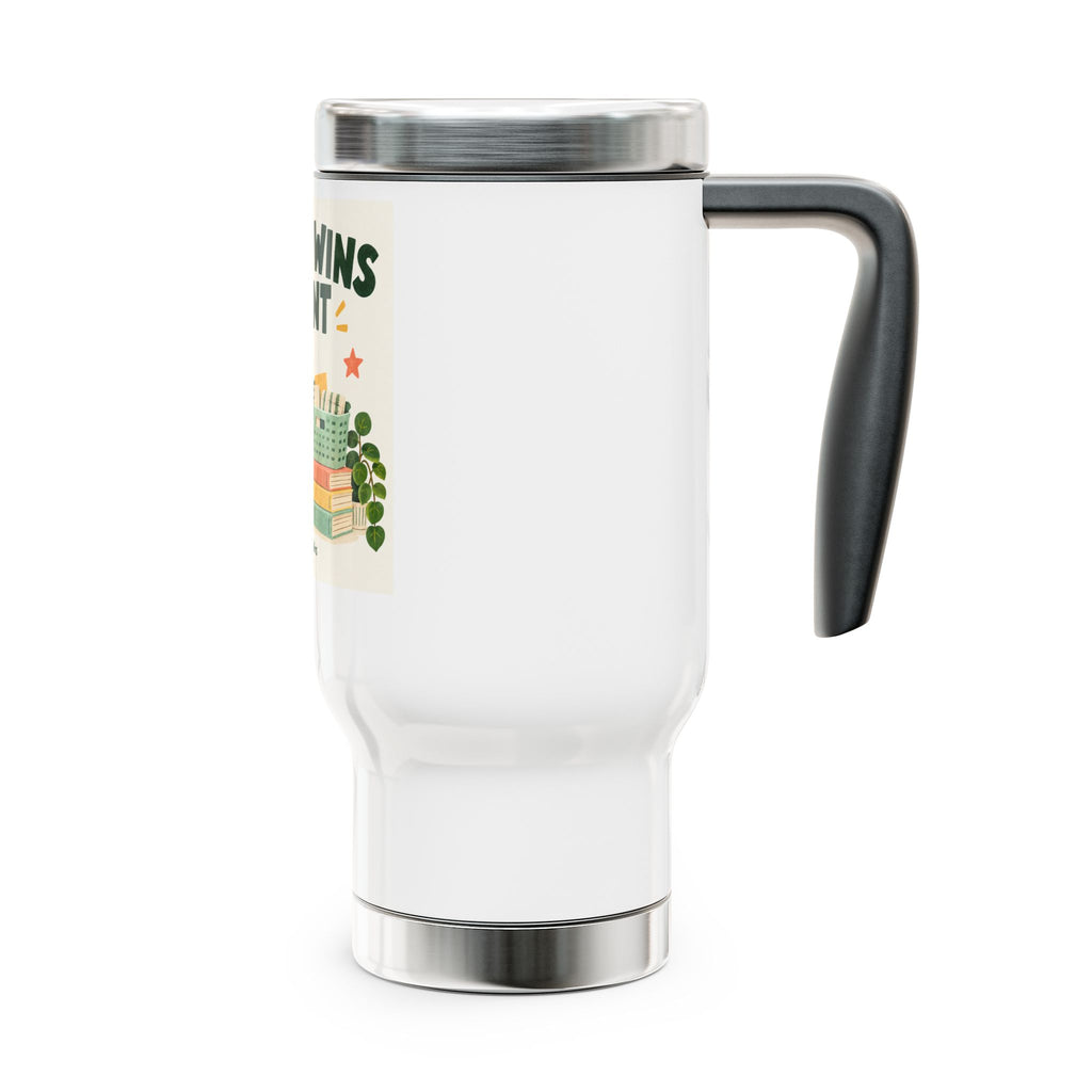 Small Wins Count Travel Mug — Cute Cat Motivational 14oz Stainless Steel Tumbler