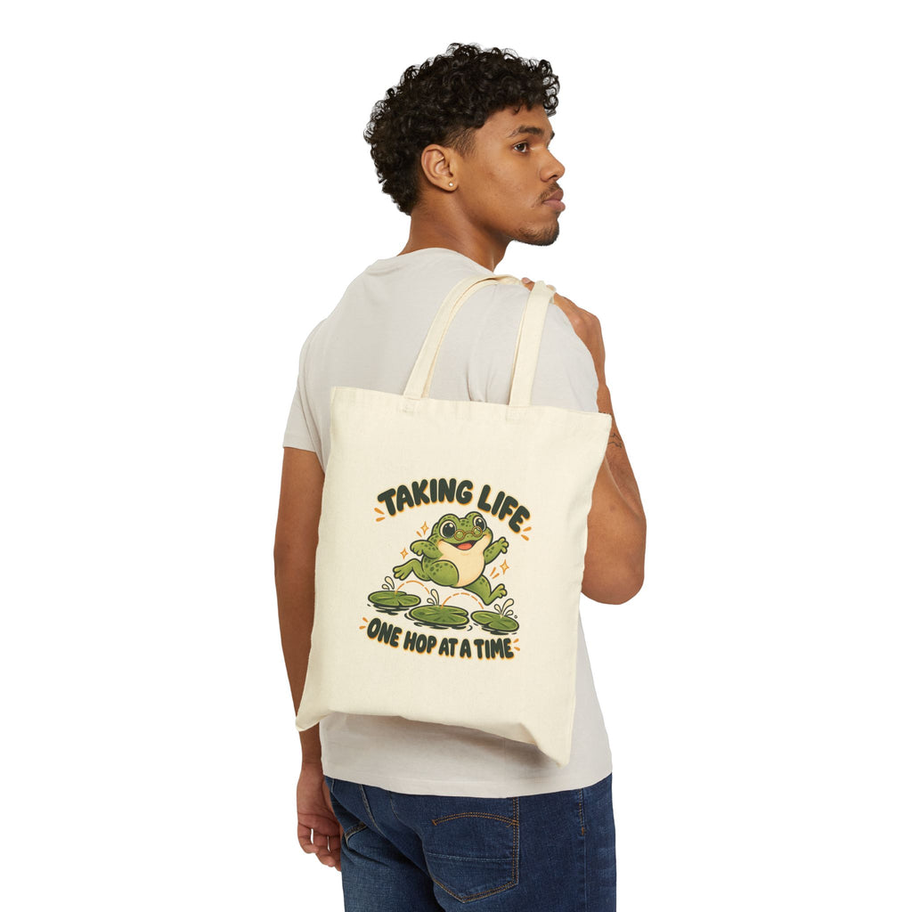 Canvas Tote - "Taking Life One Hop at a Time" Frog Eco Bag