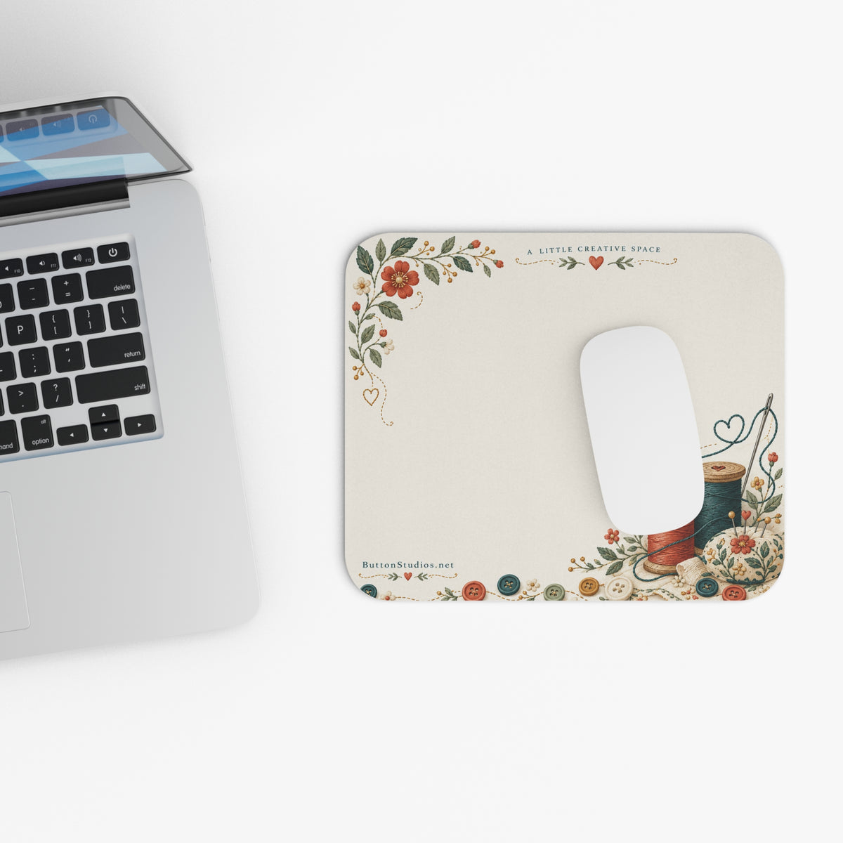 Sewing Desk Mouse Pad — “A Little Creative Space” Floral Sewing Design