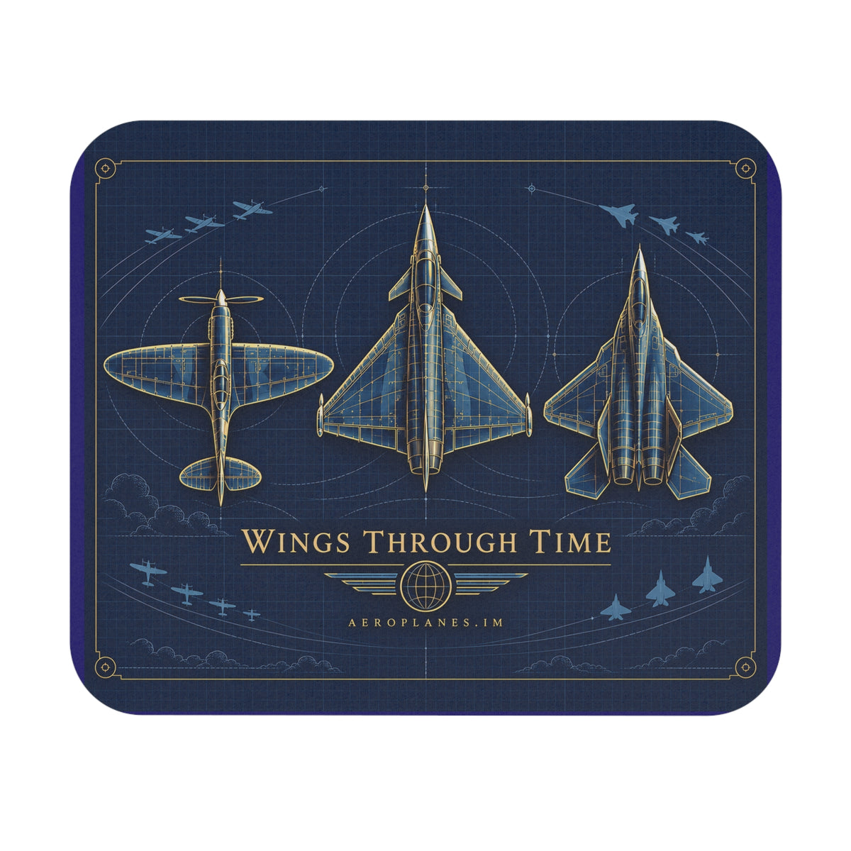 Aviation Mouse Pad — 'Wings Through Time' Blueprint Aircraft Desk Mat