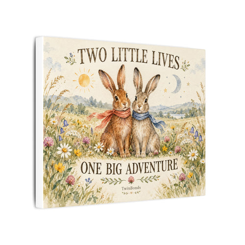 Canvas Wall Art — "Two Little Lives One Big Adventure" Nursery Bunny Print