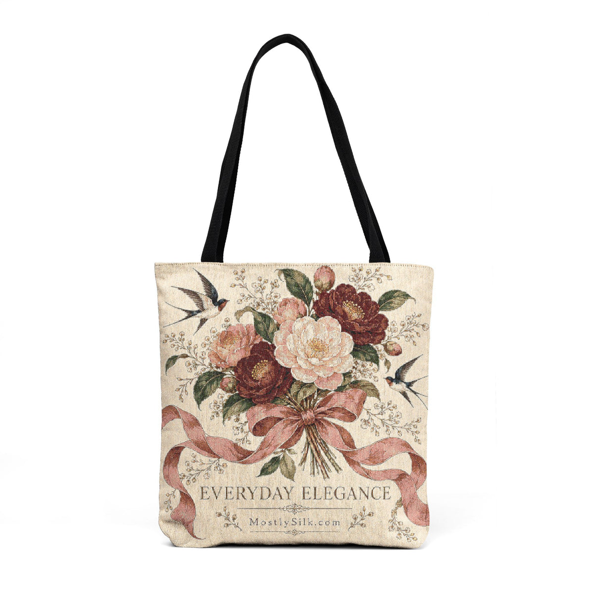 Vintage Floral Woven Tote Bag