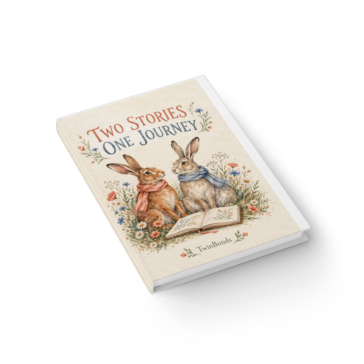 Two Stories One Journey Journal — Illustrated Bunny Floral Hardcover Notebook