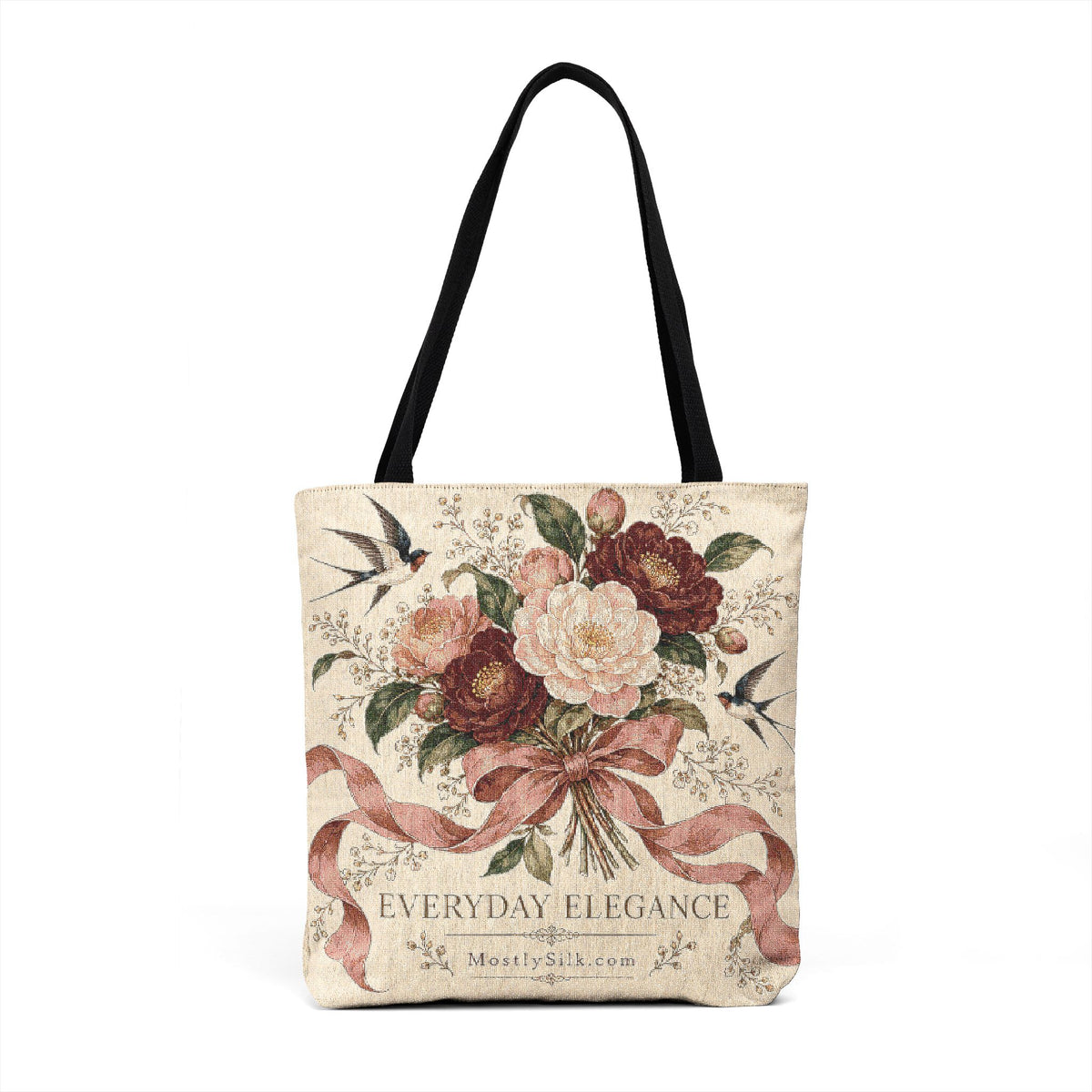 Vintage Floral Woven Tote Bag
