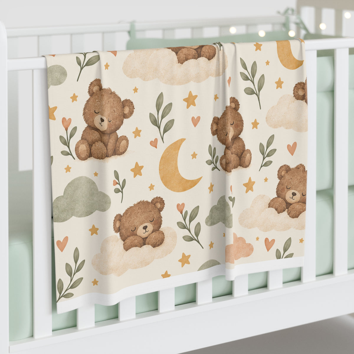 Baby Swaddle Blanket — Neutral Teddy Bears, Moons & Clouds Swaddle for Newborns (Gender Neutral)