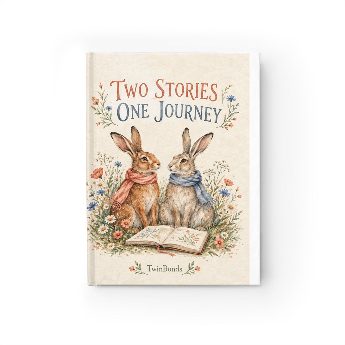 Two Stories One Journey Journal — Illustrated Bunny Floral Hardcover Notebook