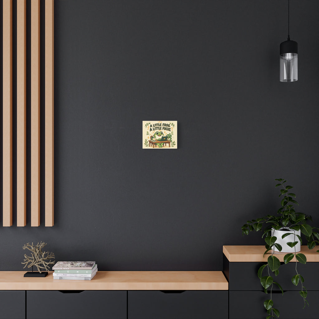 Motivational Frog Canvas: "A Little Frog, A Little Focus" Stretched Matte Wall Art