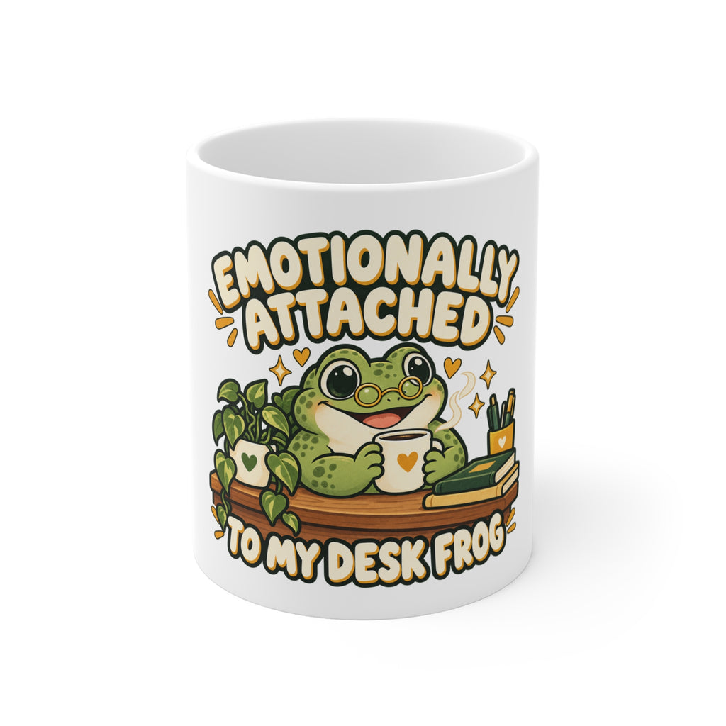 Emotionally Attached to My Desk Frog Mug – Cute Frog Coffee Cup for Plant & Desk Lovers