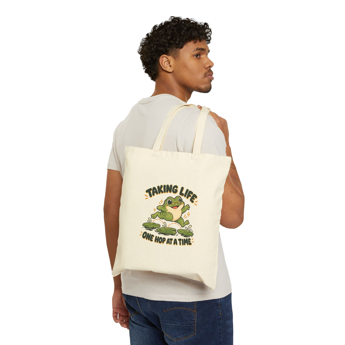 Canvas Tote - "Taking Life One Hop at a Time" Frog Eco Bag