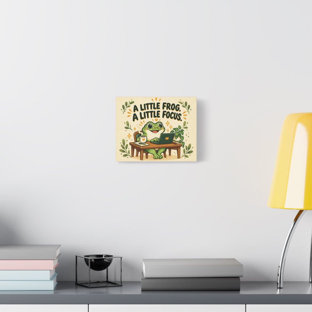 Motivational Frog Canvas: "A Little Frog, A Little Focus" Stretched Matte Wall Art
