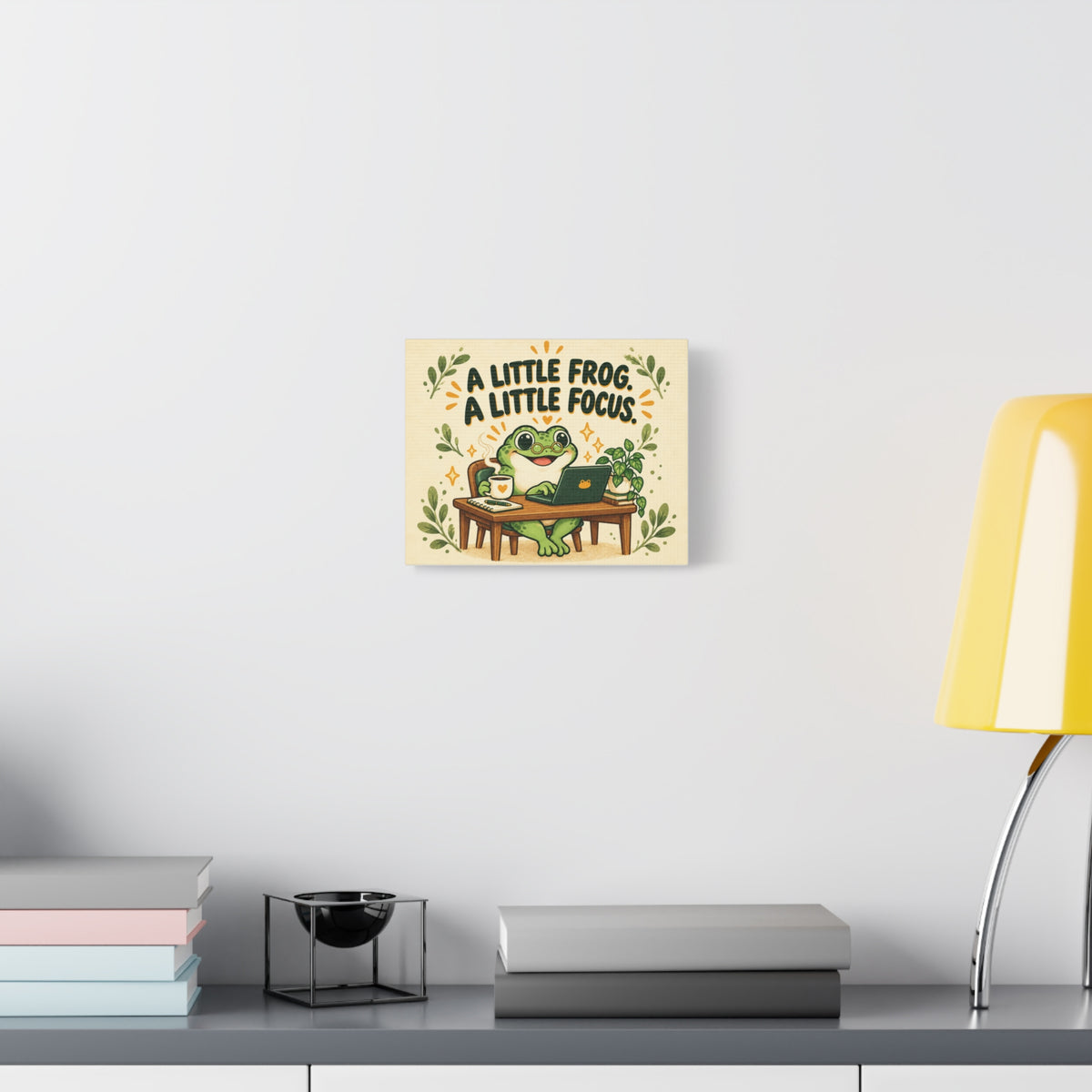Motivational Frog Canvas: "A Little Frog, A Little Focus" Stretched Matte Wall Art